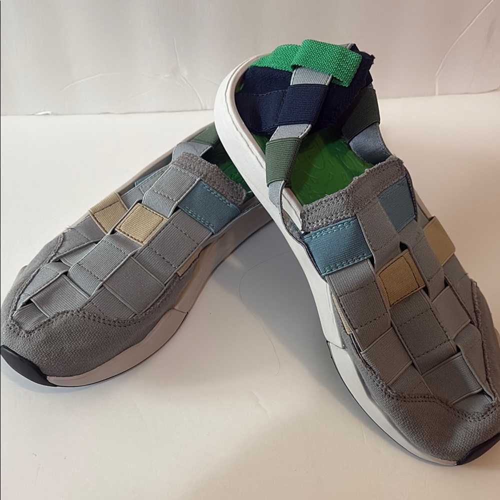 Sanuk Gray and Blue Sandals with Woven Design